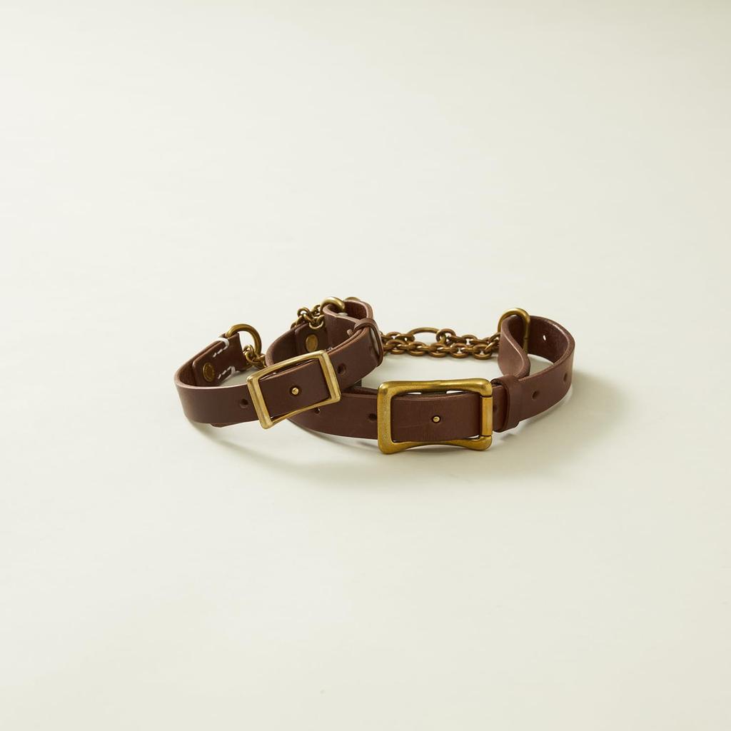 we original Leather Half Chain Collar Brown for Medium Dogs GOOD MANNERS DOG SERIES - (M) /