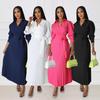 Cross-Border Europe Spring Long Sleeve Polo Collar High Waist Pleated Women's Casual Dress
