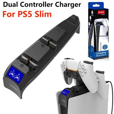 PS5 Slim Kontrol Cihazı Şarj İstasyonu için LED Işıklı Çift Soketli Hızlı Şarj Beşiği Yuvası Playstation 5 Dualsense Gamepad için