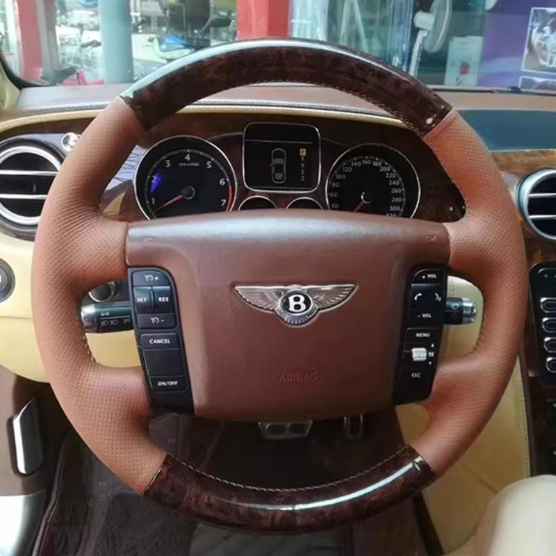 

Для Bentley Flying Spur 2005 2006 2007 DIY Чорна Шкіра Нековзна Накладка на Кермо Автомобіля Плетіння Червона Строчка Інтер єр