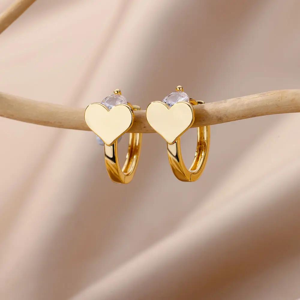 Trendy Round Stainless Steel Hoop Earrings for Women Simple Gold Color Earring Waterproof Ear Piercing Zircon Birthday Gifts