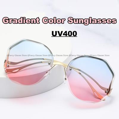 Fashion Rimless Sun Glasses for Women Ins Popular Outdoor UV400 Sunglasses Unisex Luxury Large Frame Gradient Goggle Shades