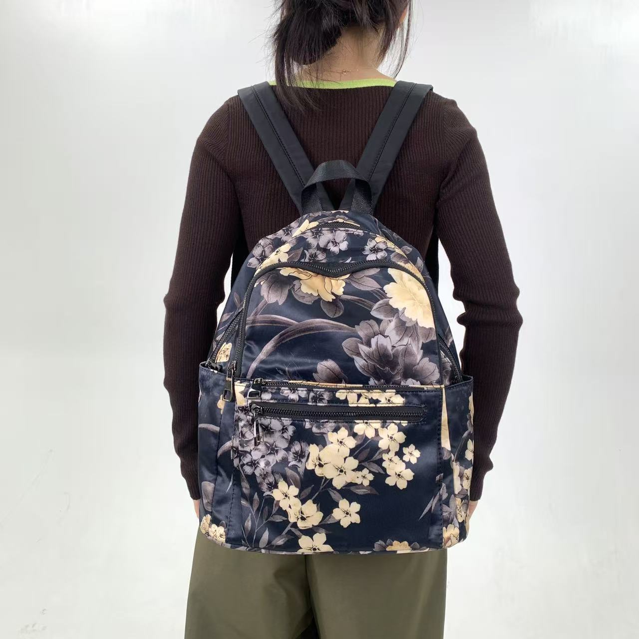 Винтажный рюкзак Guochao с цветочным принтом, большая вместимость, рюкзак с карманами на нескольких молниях