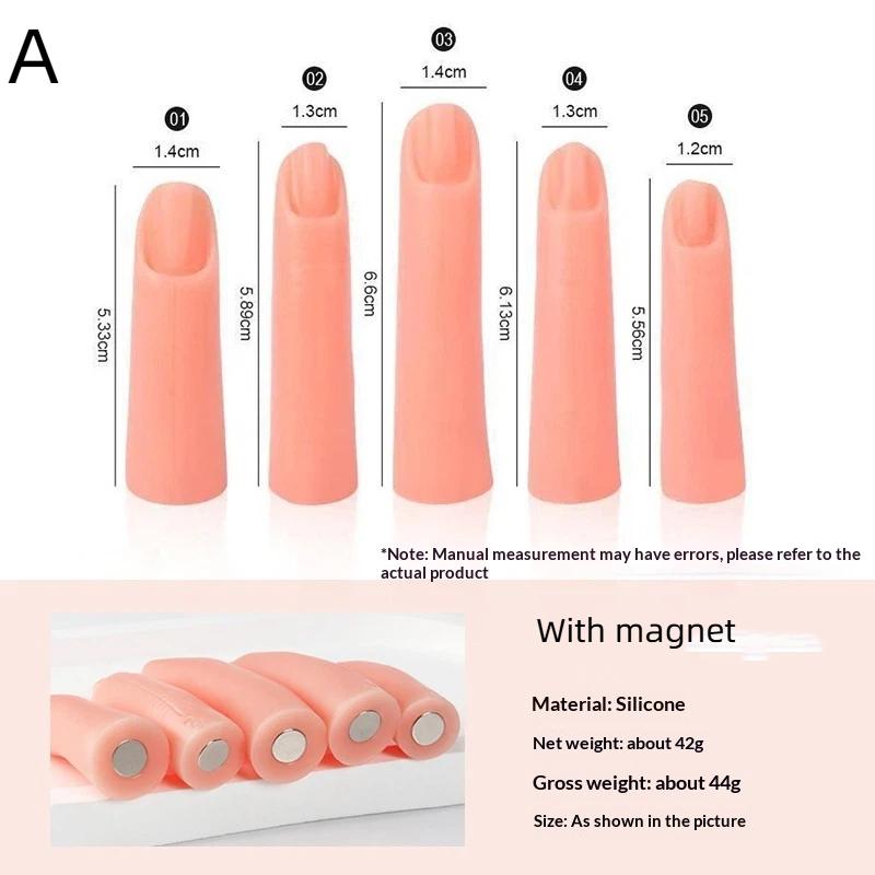 5 stk Neglekunst Silikone Øvefinger Sæt Magnetisk/Ikke-Magnetisk Negleforlængelse Træning, Neglespidser Design Øveværktøj