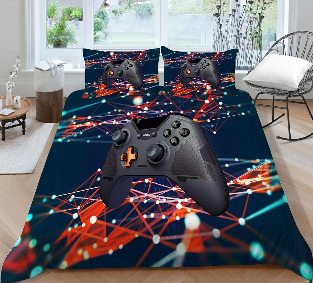 Player Bedding Microfiber Fabric Game Machine Printed Quilt Cover and Pillowcase Are Suitable for Home Decoration of Boys and Men's Game Lovers' Rooms