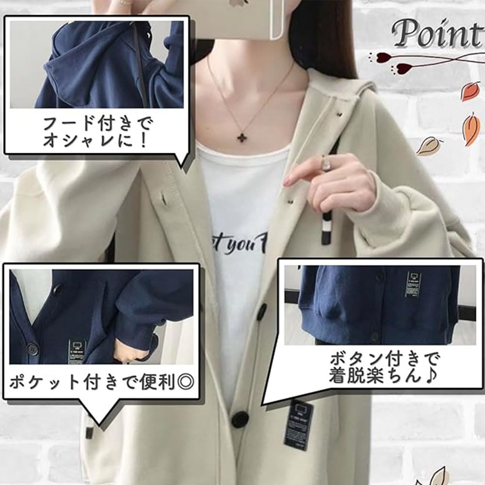 Bvaeocl Lightweight Casual Loose Fit Solid Hoodie for and Winter Dark Women's Button-Up Spring, Autumn, (BV105) (JP, Alphabet, 3XL, Gray)