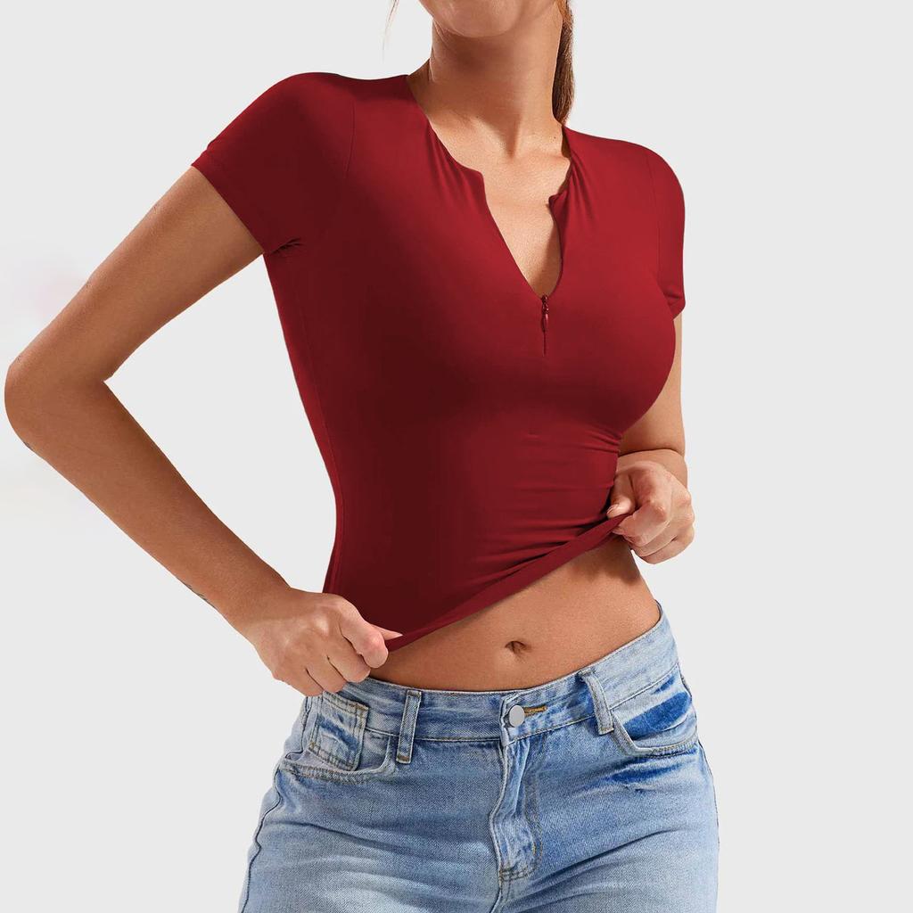 Women's Slim-fit Fashion Yoga Half-zip Short-sleeved Top