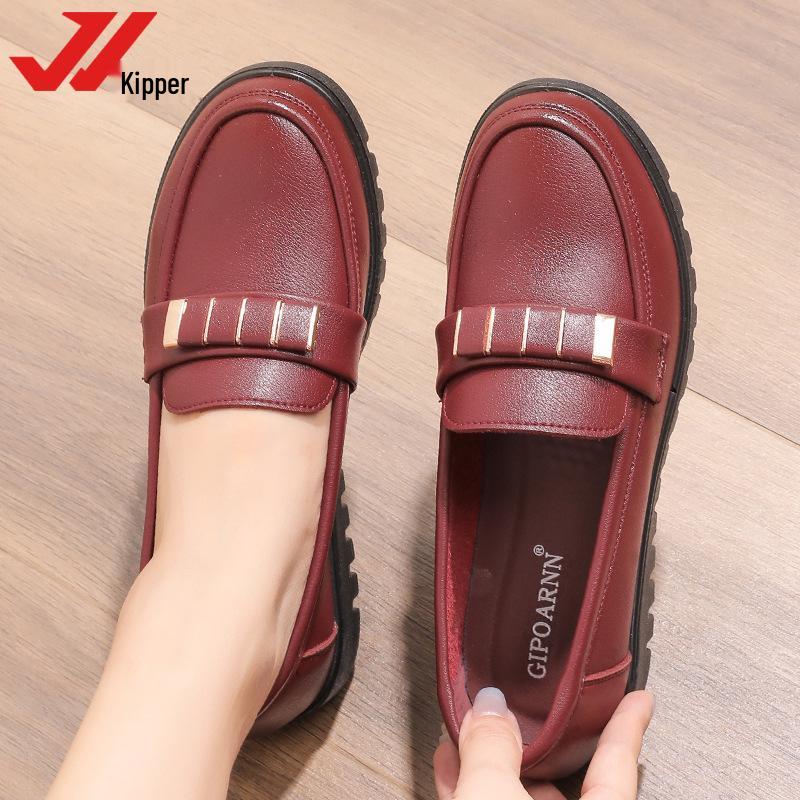 2025 New Spring & Autumn Non-Slip Soft Sole Leather Shoes for Middle-Aged & Elderly Women