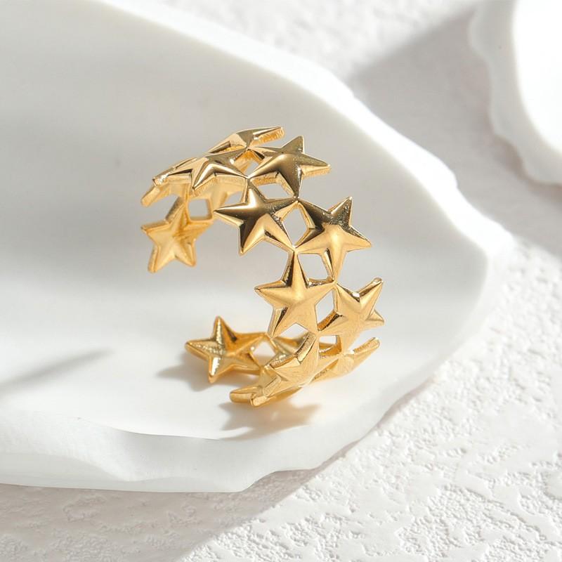 

New Fashion Stainless Steel Zircon Rings Women Star Geometric Open Rings Elegant No Fade Banquet Party Shiny Jewelry Accessories