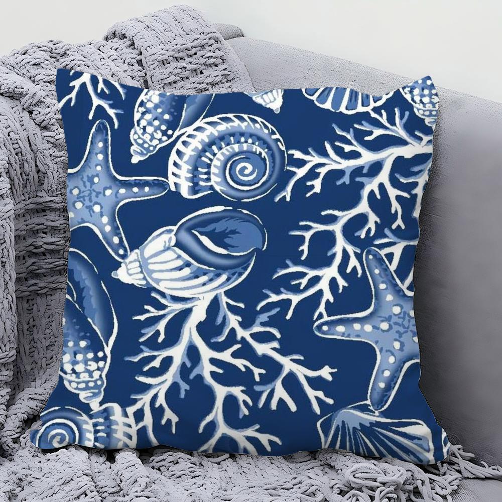 1pc Marine Organism Shells Pillow Case Square Pillow Bedroom Sofa Leisure Comfort Cushion Car Living Room Home Decoration 40X40