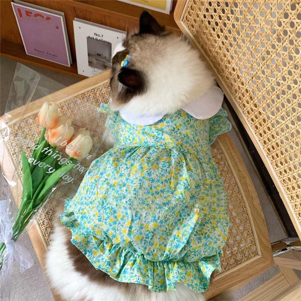 Soft Pet Summer Princess Skirt Cotton Cat Floral Dress Comfortable Pet Vest  Small Animal