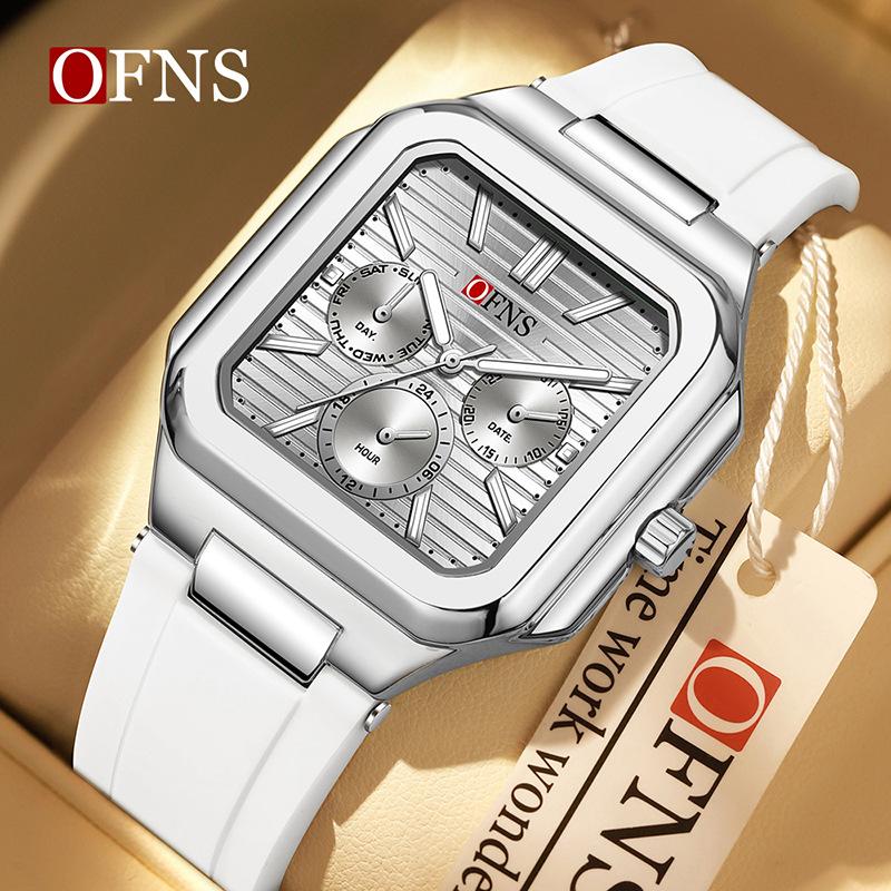 Men's Multifunction Watch Square Dial Classic Fashion Style Luminous Waterproof Steel/Silicone Strap Quartz Wristwatch Male