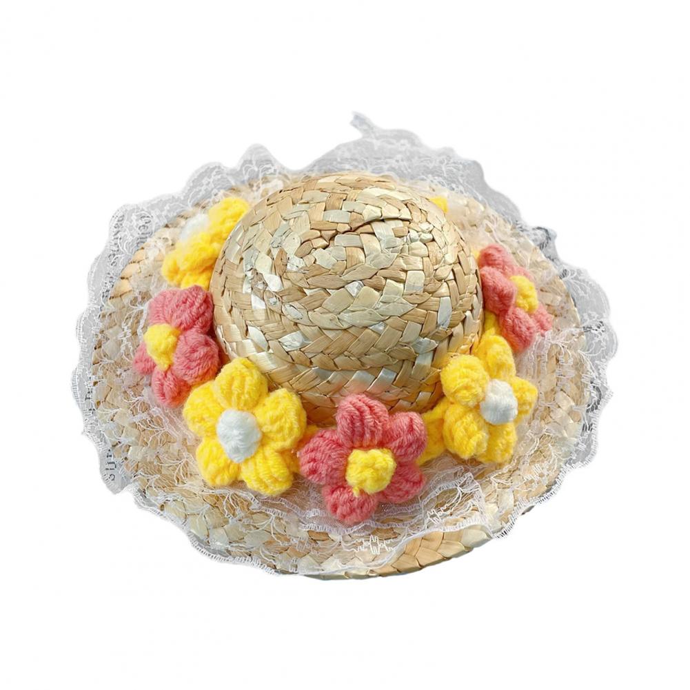 Pet Straw Hat Cute Pet Headwear Pet Sun Protection Straw Hats for Dogs Cats Mini Dog Beach Hat with Flower Cat Sun Hat for Small