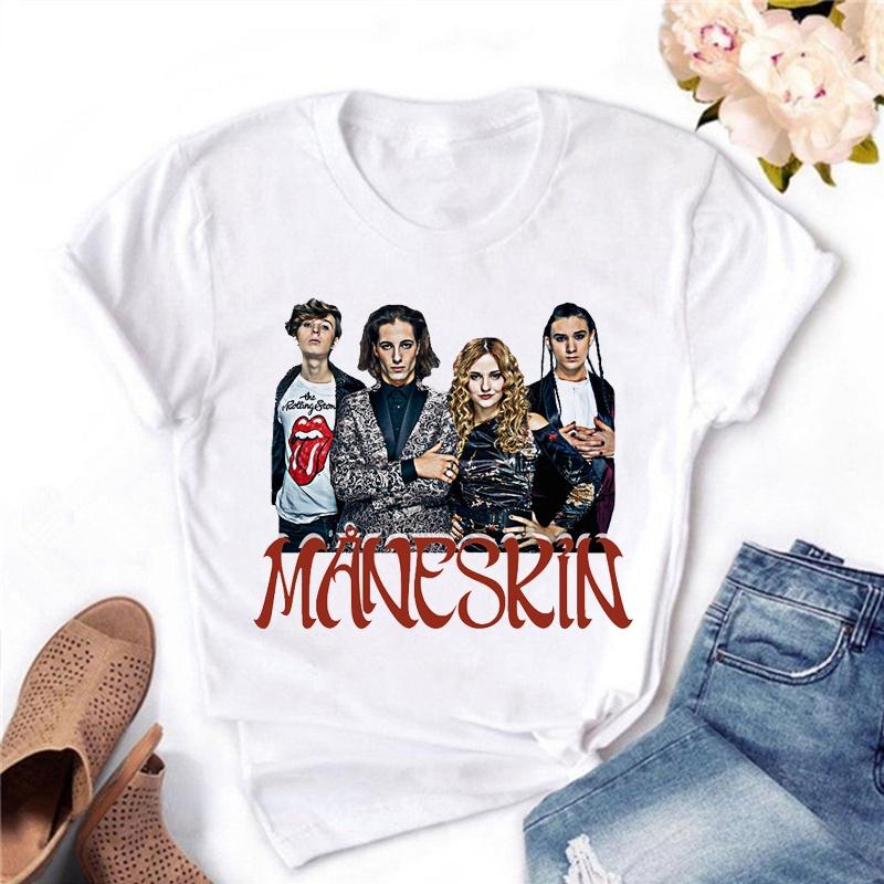 Graphic Tee Maneskin T Shirts Graphic Print Women Clothes Female Clothing Harajuku Short Sleeve T-Shirts 90S Top