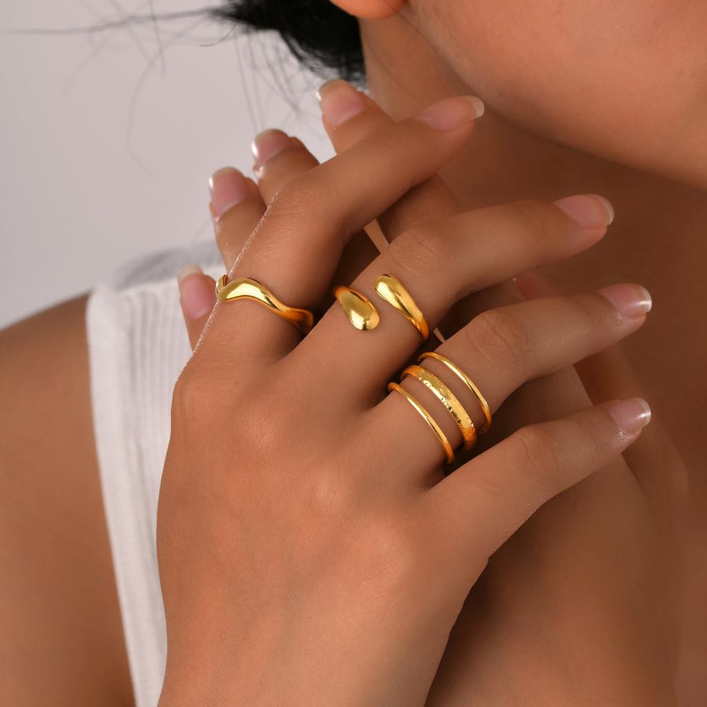 Asymmetrische geometrische Hohlringe aus Edelstahl für Damen, Schicke mehrschichtige Ringe mit unregelmäßiger Öffnung, Modeschmuck Geschenke