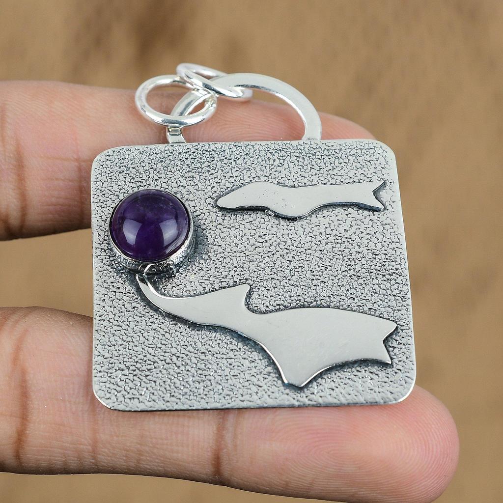 Natural Africian Amethyst Gemstone Pendant Purple 925 Sterling Silver Jewelry