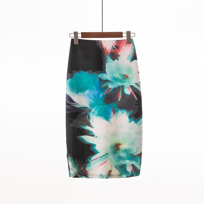 Printed Elegant Temperament Skirt Ladies Fashion Floral Bag Hip Skirt Sexy Summer Cool Retro Style