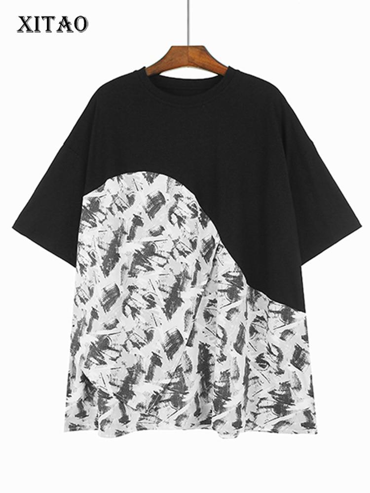 

XITAO Лоскутная повседневная женская футболка с принтом DMJ1341