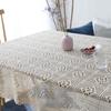 Vintage Crochet Lace Tablecloth, Pastoral Hollowed-Out Tassel Design, Polyester Rectangular Table Cover, Christmas Wedding Banquet Decor