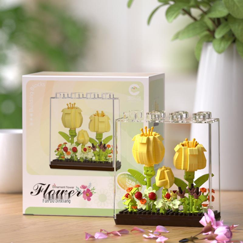 Secret Garden Flower Building Blocks: Rose & Carnation Potted Plant Toy - Perfect for Children's Play and Teacher's Day Gifts