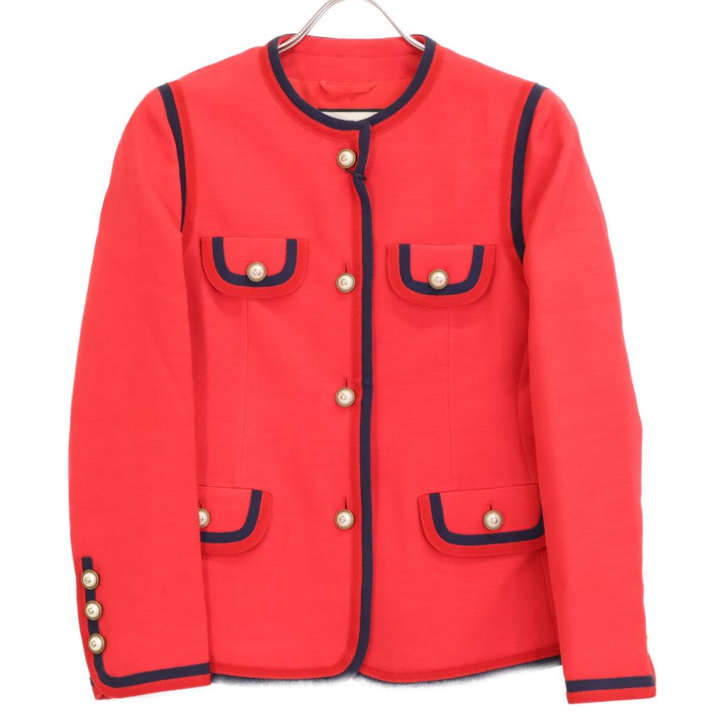 Gucci 482665 17 Years Red Pearl Button Collarless Jacket Jacket 38 Red navyUsed