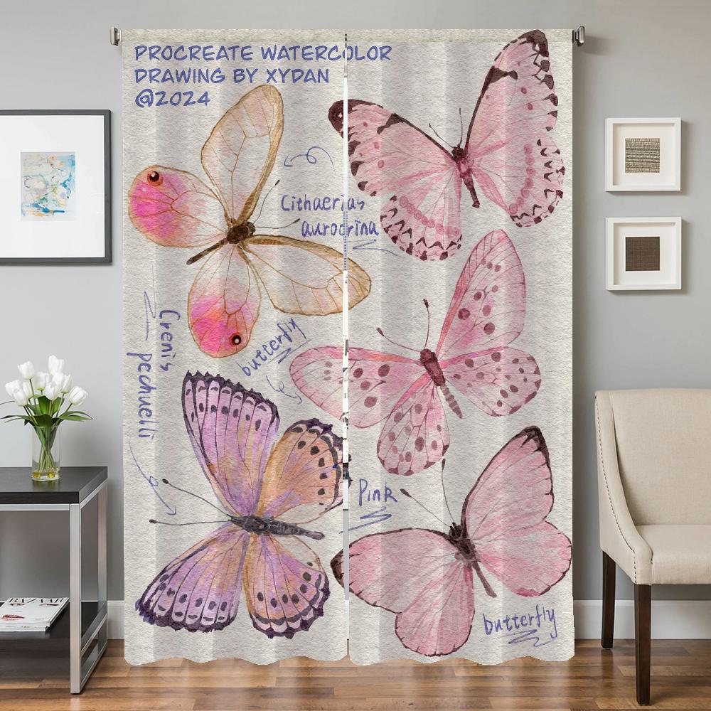 

Домашний интерьер Кухонные шторы для гостиной 2 штуки Затемняющие шторы Занавеска для двери Перегородка с бабочками Украшение спальни W50xH70cmx2pcs-CL