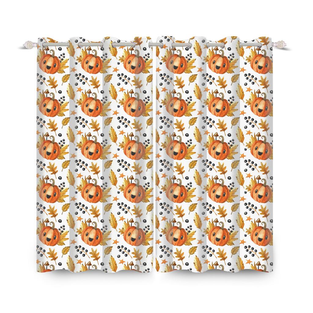 2pcs/set Horror Halloween Window Curtain Bat Spider Pumpkin Ghost Haunted House Home Decor Blackout Polyester Fabric Curtains