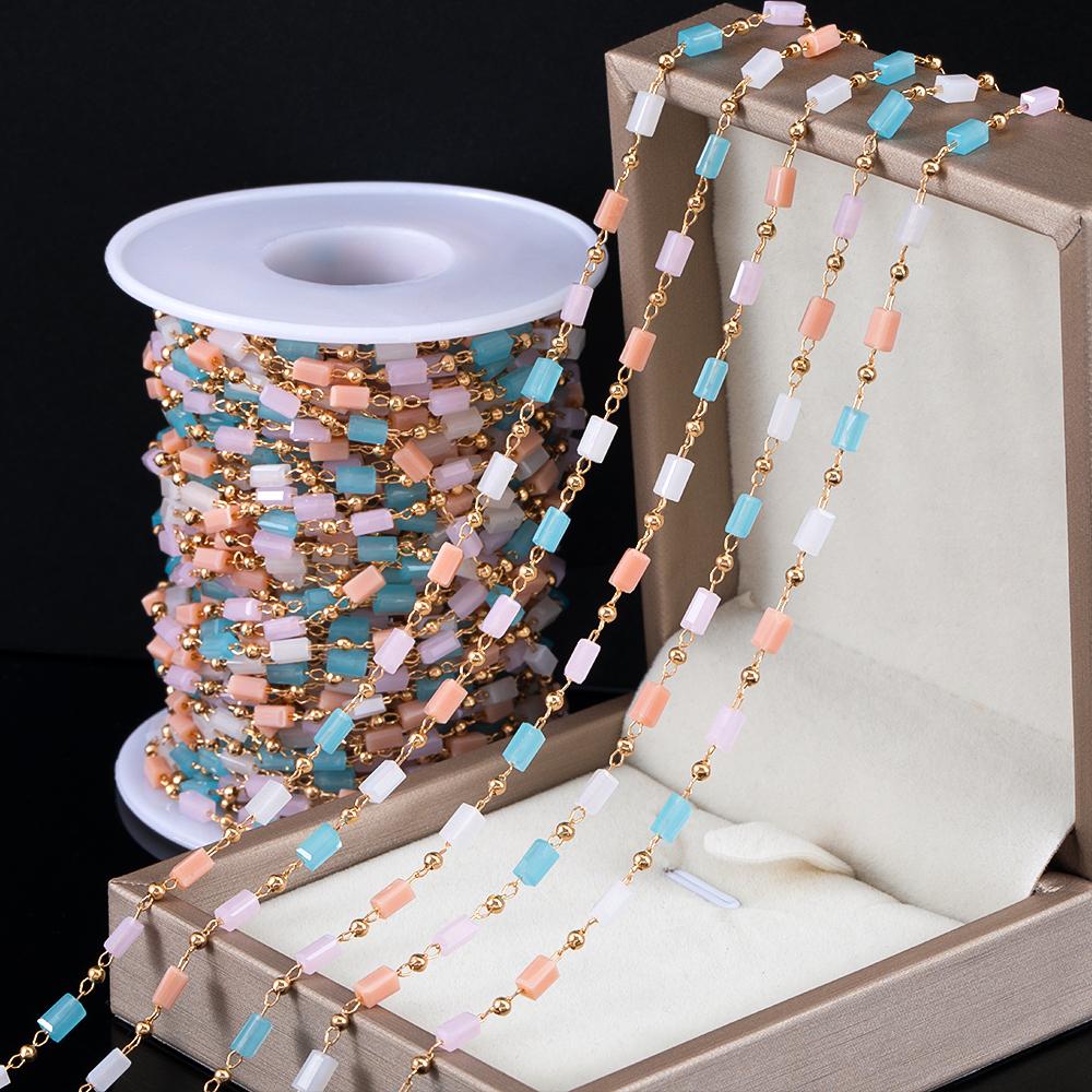 1Meter Macarron Crystal Cuboid Cube Beads Copper Chains Necklaces Bracelets Chain DIY Cloth Keychain Accessories Jewelry Making