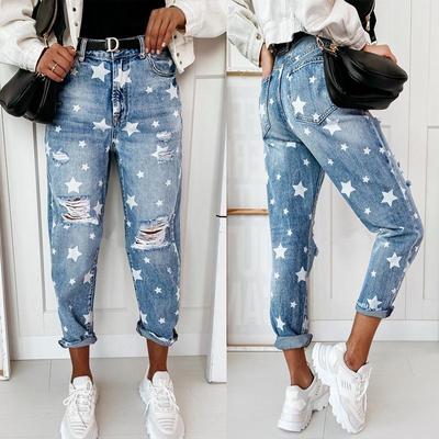 Jeans skinny strappati lavati stampati per donna