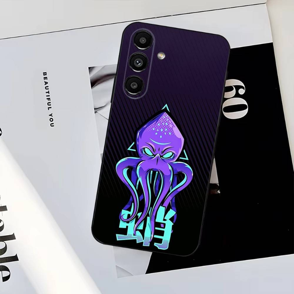 Marine Life Ocean Octopus Phone Case For Samsung S25,S24,S23,S22,S21,S20,S10,Ultra,Plus,Lite,FE,Soft Silicone Black Cover