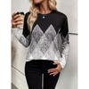 Colorblock Crew Neck T-shirt, Casual Long Sleeve Top For Spring & Fall, Women's Clothing