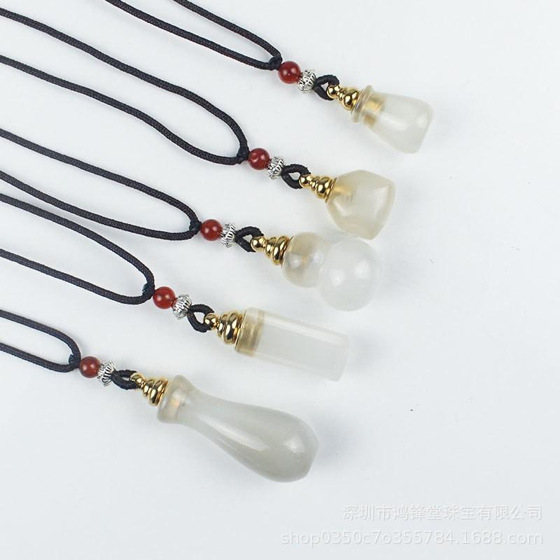 Natural Agate Chalcedony Hollow Pendant Bottle Shape Mini Vial Necklace Spiritual Protection Aromatherapy