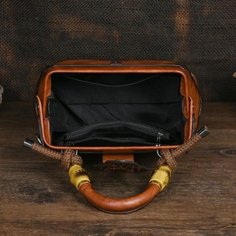 Ladies Luxury Handbag 2024 New Vintage Handmade Leather Carved Women Tote Bag Versatile Female Shopping Shoulder Crossbody Bags