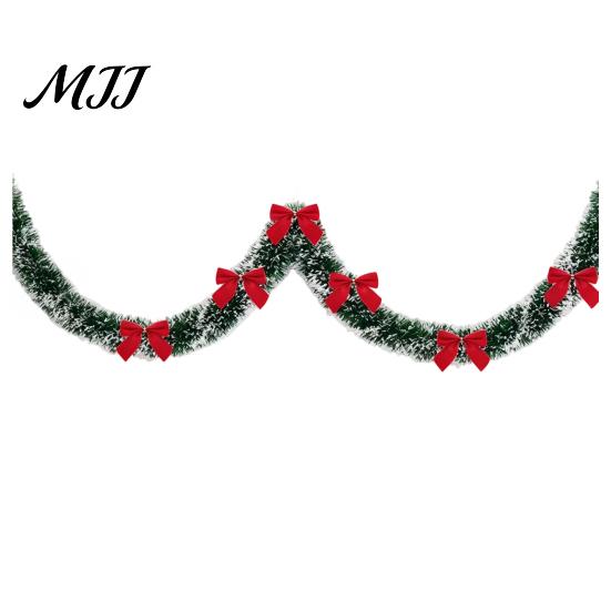Red Bow Xmas Ornament Christmas Tinsel Garland with Bows, 78.7 Inch Metallic Twisted Hanging Durable Faux Plant for Fireplace, Mantel, Staircase,