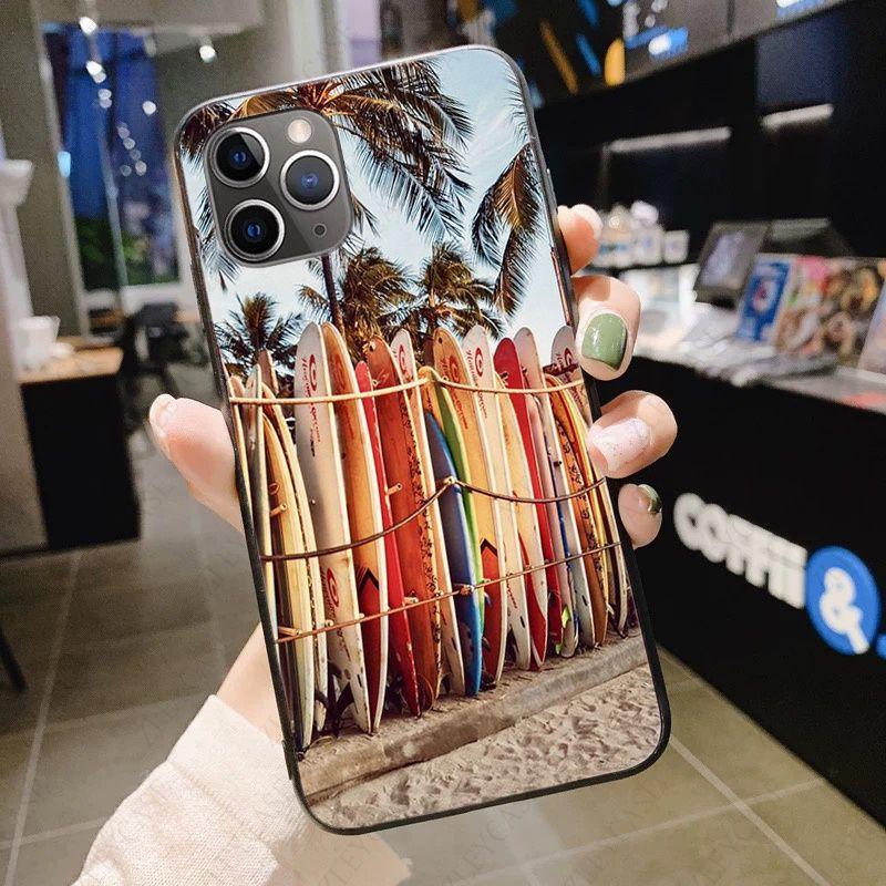 Soft Phone Cover For Iphone 12pro 13pro 11pro Max 5s 6s 7 8plus X Xr Xsmax 12 13mini Se 2020 Case Summer Beach Surfboard Surfing