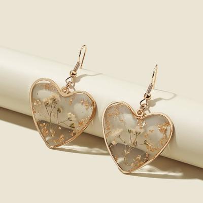 Flower Design Heart Charm Drop Earrings Valentines