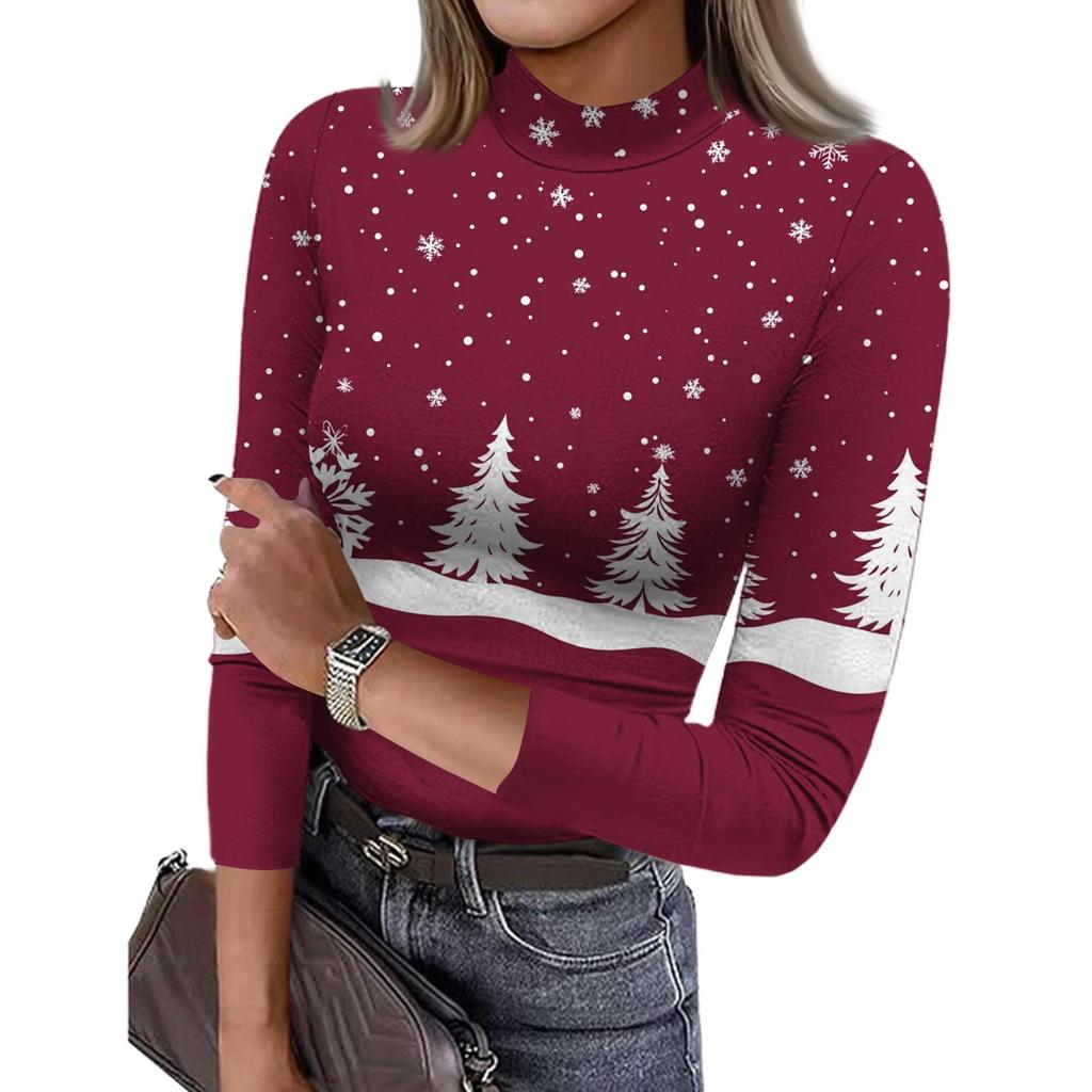 Damen Slim Bottom T-Shirt Mode Lässig Farbverlauf Druck Rundhals Pullover 3/4 Ärmel Top