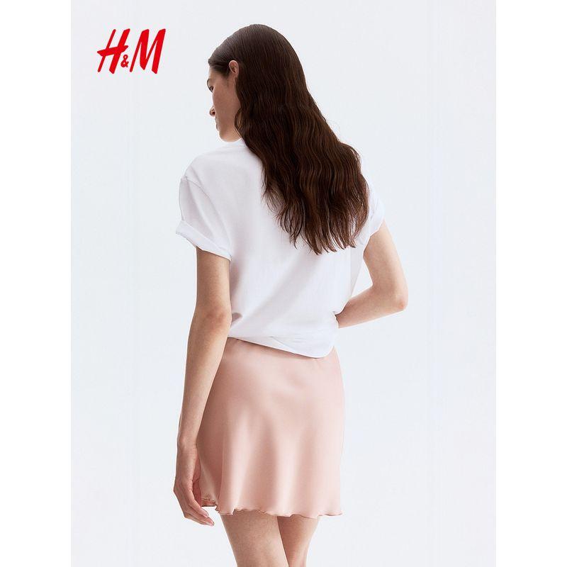 

HM Women clothes 2025 Summer New Satin Close-Fitting Skirt 1285000 Soft pink 150/60