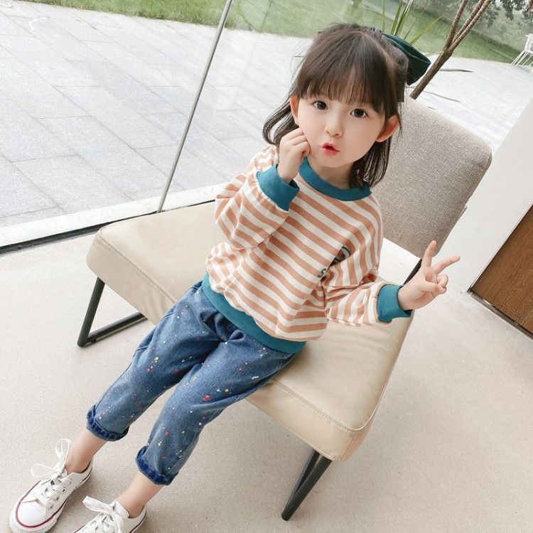 Girls Long Sleeve Striped Lightweight Base Layer Top for Spring Autumn