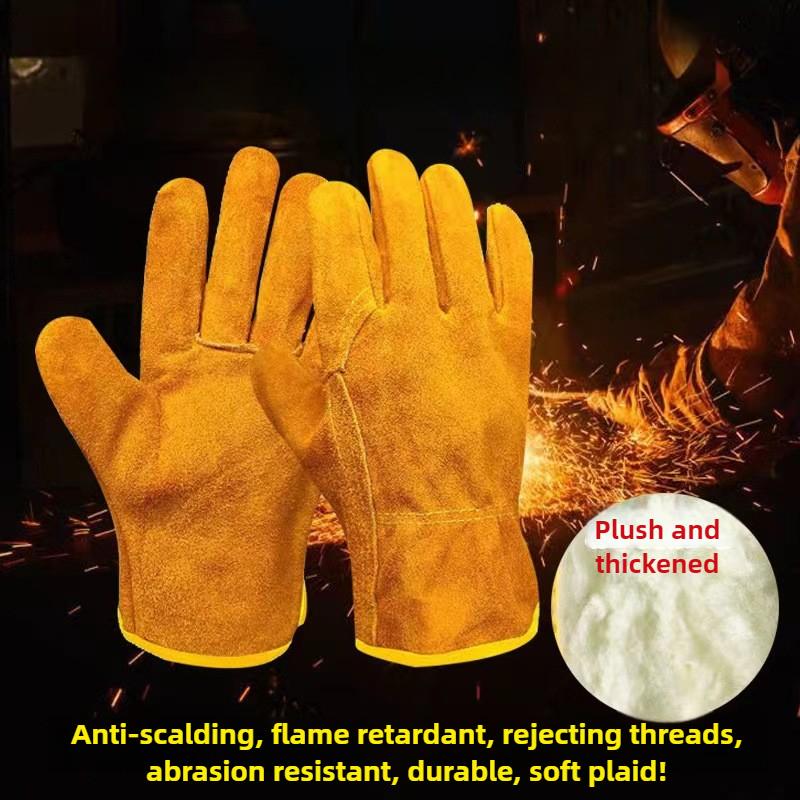 1 Pair Sheepskin Two-layer Welding Gloves Wear-resistant Anti-scalding Soft Welding Welder Durable Protection Labor Insurance