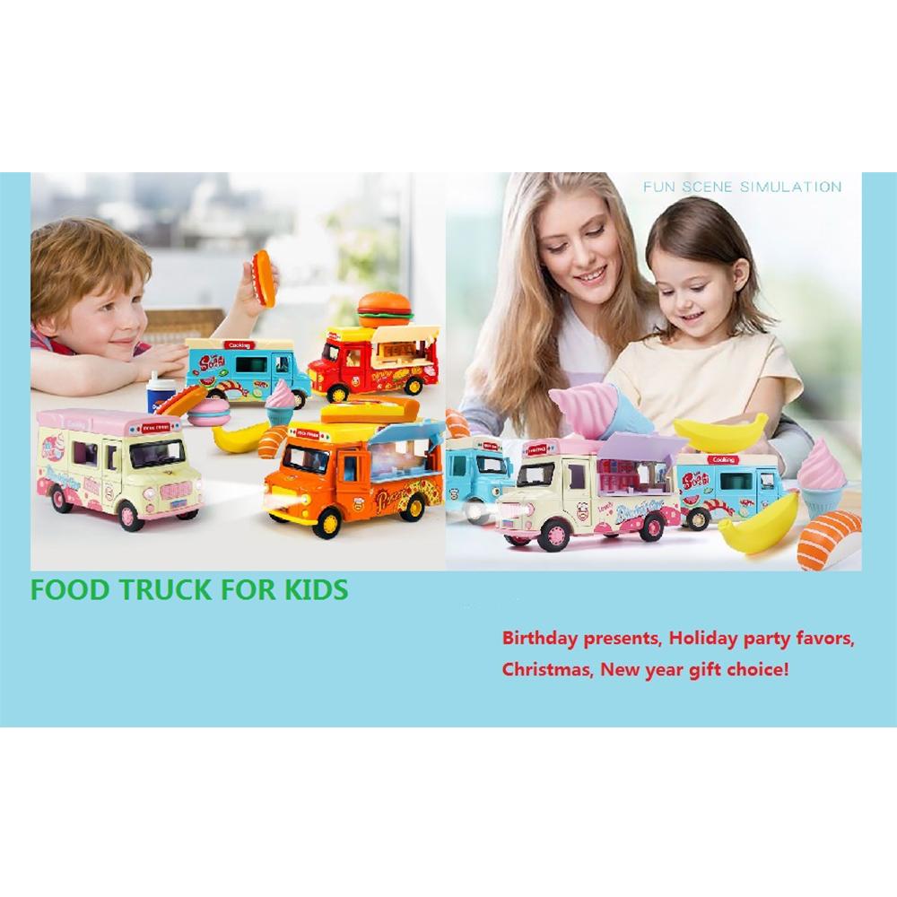 1/36 Alloy Toy Cars, Creative Decorative Models of Car Food Trucks with Sound and Light, for Children Girls and Boys