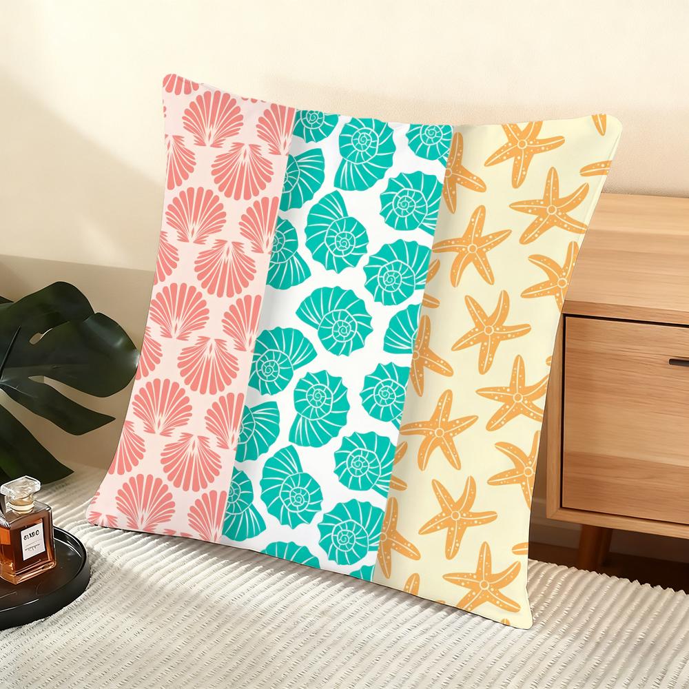 Seashell Pattern Cushion Cover Soft Short Plush Pillow Cover Smooth Cozy Texture Aesthetic Cushion Case Home Decor