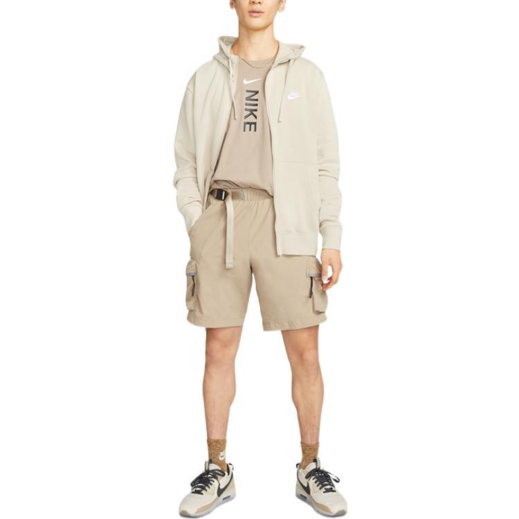 Men's Nike Sportswear Tech Pack Solid Color Logo Embroidered Side Elastic Waistband Shorts Khaki DQ4281-247