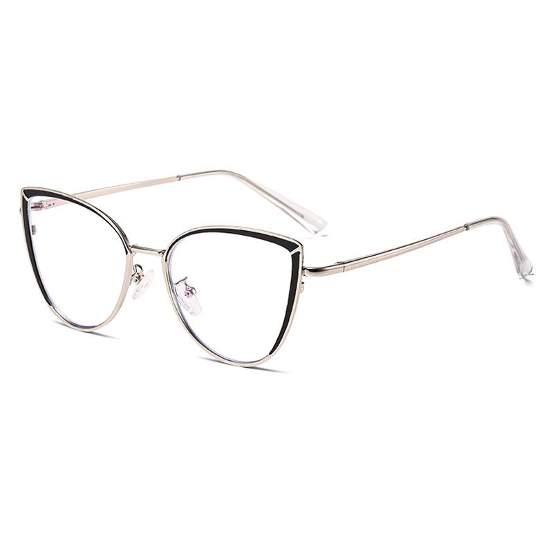 6221 Fashion Cat'S Eye Metal Spring Leg Flat Glasses 2025 New Personalized Anti-Blue Light Plain And Thin Glasses