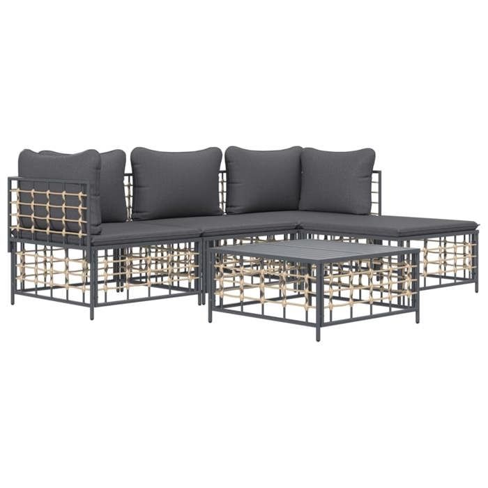 VidaXL Salon de jardin 4 pcs avec coussins anthracite résine tressée, ensemble de salon, ensemble de salon d'extérieur, 3186741