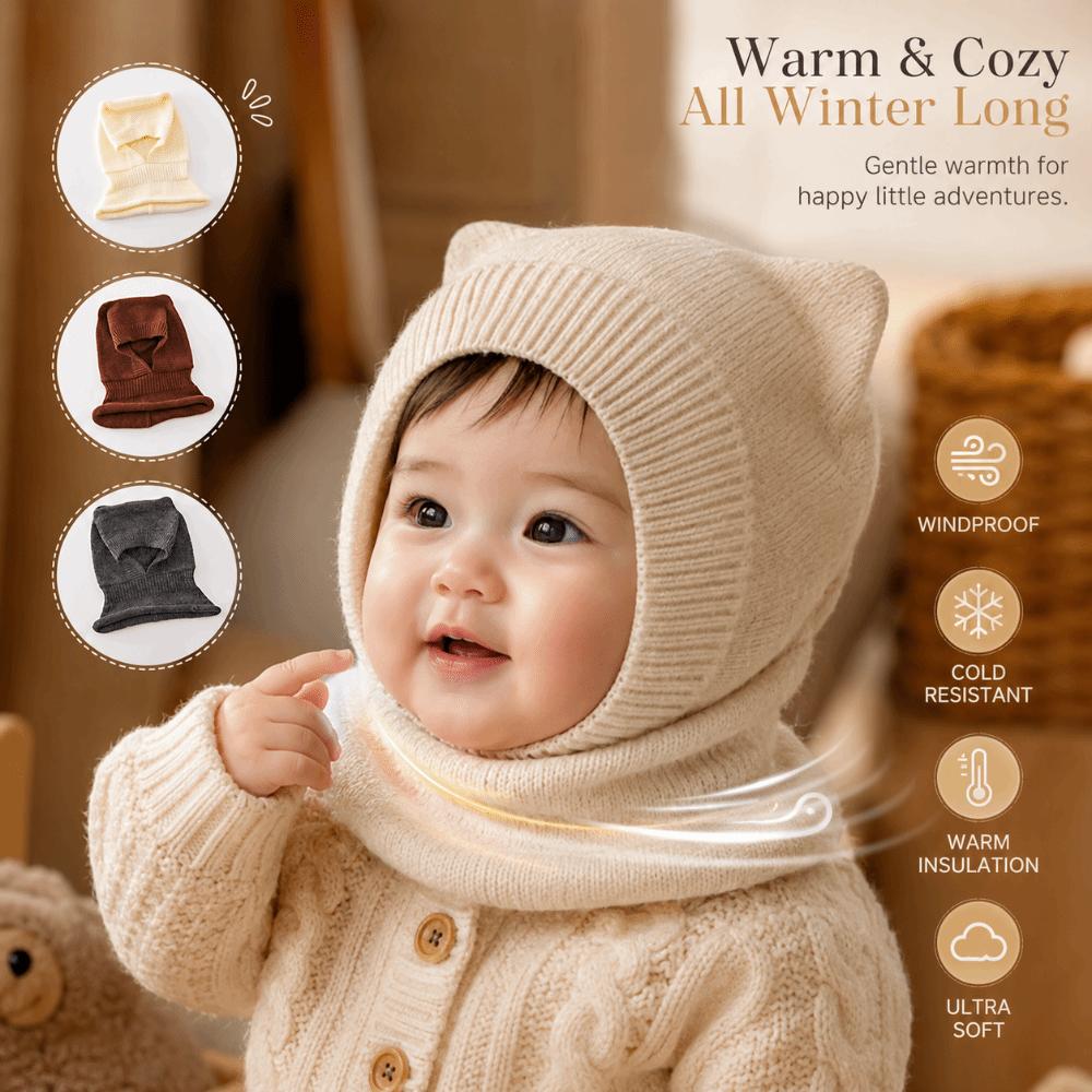 Ear Protection Baby Balaclava Hat Solid Color Knit Cap Scarf New Winter Toddler Hat Boy Girl