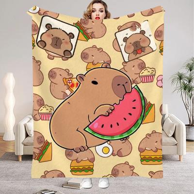 1 stk digitaltrykt capybara-stil flanellteppe madrassovertrekk teppe for familiesenger sofaer kontorer utendørs camping