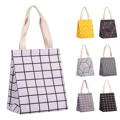 1pc Simple Lattice Pattern Lunch Storage Handbag Waterproof Aluminum Foil Lightweight Insulated Picnic Bag For Women Men