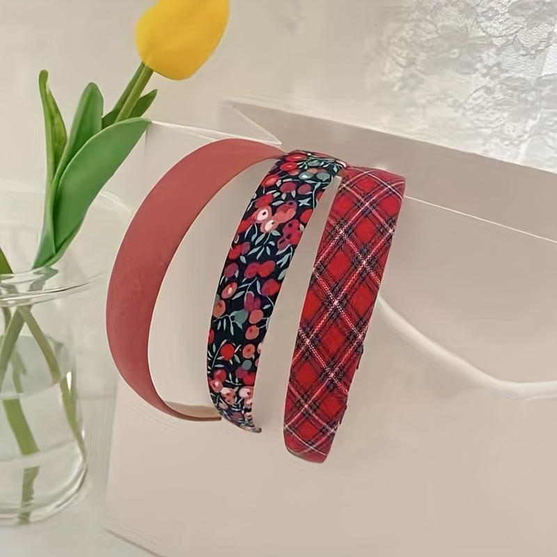 3PCS Instagram Retro Floral Plaid Hair Hoop Korean Wide Brimmed Headband Small Fresh Hair Clip Super Fairy Hair Accessory