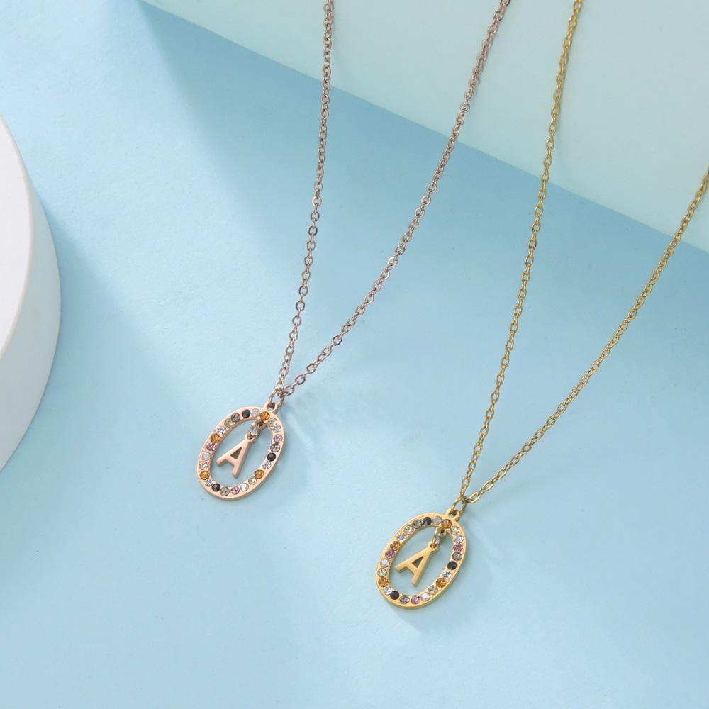 Cazador Zircon Initial Letter Necklace for Women Rhinestone A-Z Alphabet Choker Necklace Stainless Steel Jewelry Mother Gift